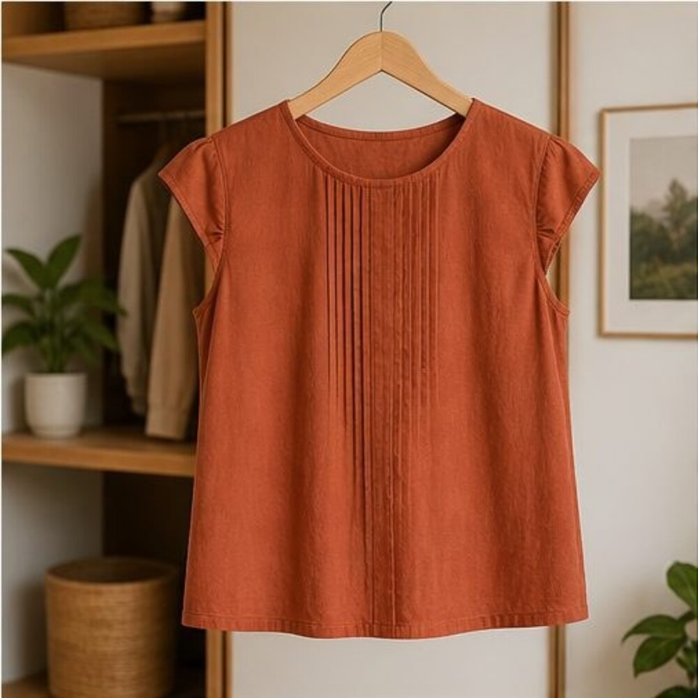 Rust Pintuck Yoke Blouse